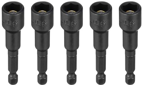 QUARKZMAN 5 Pezzi Testa A Bussola Magnetica 9mm Attacco Esagonale CR-V Acciaio Punta Per Trapano Avvitatore Chiave Con Attacco Rapido 1/4 Per Trapani E Avvitatori Ad Impatto, Nero