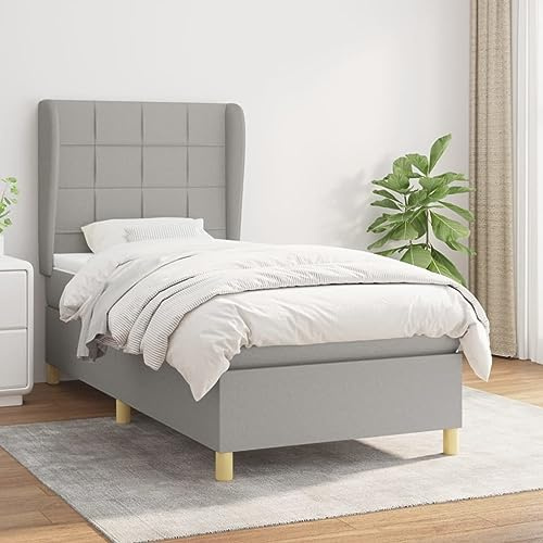 Frdhee Doppelbettgestell Bettrahmen Seniorenbett,Boxspringbett mit Matratze Hellgrau 90x200 cm Stoff,Bett Für Gästezimmer Schlafzimmer,Leichte Montage, Umfangreicher Stauraum