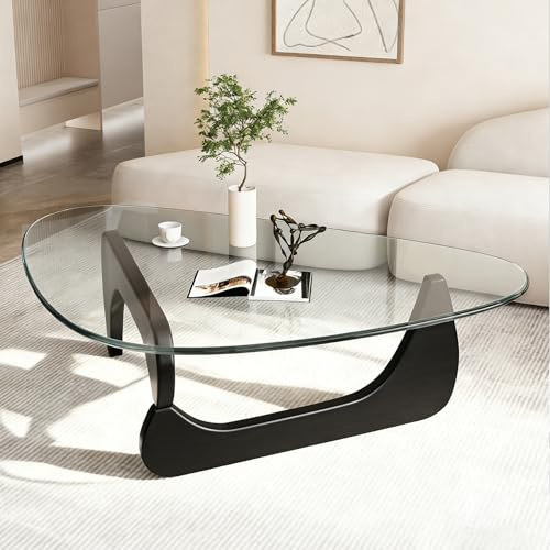 Genérico Mesa Centro Madera Moderna en Color Negro y Cristal con Forma Triangular - Mesas de Centro Pequeñas para Ahorrar Espacio en tu Salón