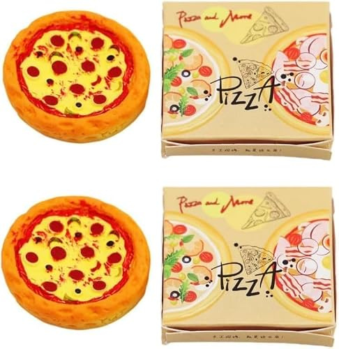 2 Stück 1/12 Miniatur Pizza Set, Miniatur Pizza Puppenhaus Dekoration Zubehör Harz Mix Pizza Mini Haus Essen Dekoration Zubehör Puppenhaus Dekor