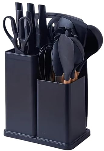MY HOMIE 19 PCS Silicone Cooking Utensils Set with Wooden Handle, Heat-Resistant Non Stick Kitchen Set for Baking, Mixing and Serving, Essentials Kitchen Tools for New Homes and Gifts - Black