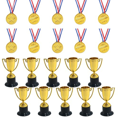 Mini Pokal Set, Trophäe Mit Fussball Medaillen Mit 10 Stück Mini Trophäe Und 10 Fussball Medaillen, Medaillen Und Pokale Für Sportturniere, Veranstaltungsauszeichnungen , Vielseitiges Belohnungssystem