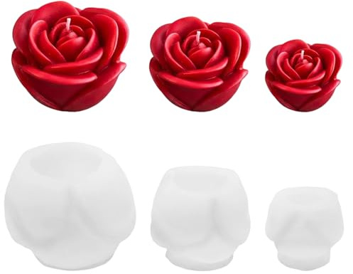 3 Pièces Moule Bougie Silicone Fleur, 3D Moule Silicone Bougie Fleurs | Facile à Démouler, pour la Fabrication De Bougies Parfumées Artisanales, Savons, Plâtre, DIY Résine,Chocolat,Fondant