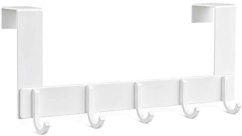 Organizador resistente de 5 ganchos para colgar sobre la puerta, colgador de puerta para abrigos, sombreros, bolsas y toallas