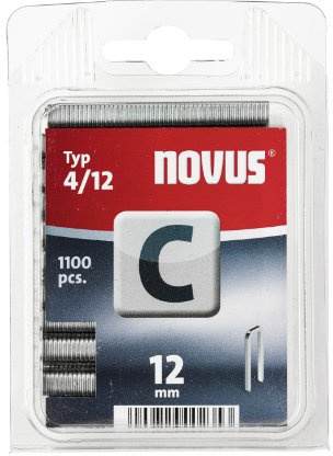 Novus C 4 Schmalrückenklammern mit 12 mm Länge, Klarsichtverpackung mit 1100 Klammern vom Typ 4/12 , optimales Heftmittel zur Befestigung von Profilhölzern Paneelen und Holzfaserplatten, 042-0389