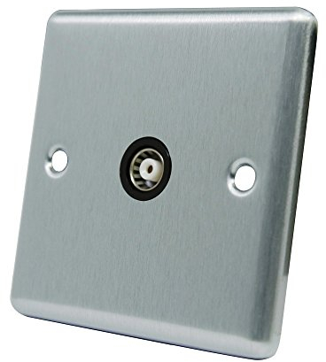 AET CSC1GTVBL Satin Chrome Classical TV Black Insert-1 Gang Coaxial Female Socket, 240 V