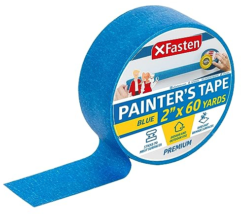 XFasten Professional Blue Painters Tape, Sharp Edge Line Technology, 2 by 60 Yards (Single Pack) - Produces Sharp Lines and Residue-free Artisan Grade Clean Release Wall Trim Tape