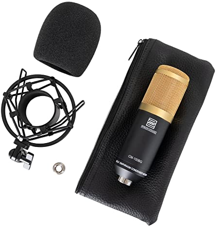 Pronomic CM-100BG Studio Großmembranmikrofon XLR-Kondensatormikrofon (mit Mikrofonspinne, Etui, Windschutz, Reduziergewinde) schwarz