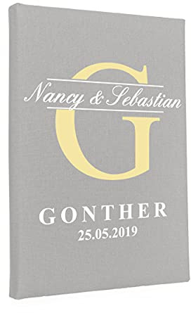 Hochzeitideal Stammbuch der Familie, Familienstammbuch aus Buchbinderleinen, Nr. 79 inkl. Personalisierung (Hellgrau)