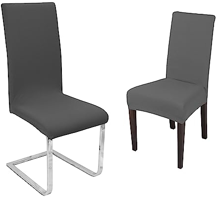 BEAUTEX 2er Set Stuhlhussen, elastische Stretch Hussen Bi-Elastic, Motiv und Farbe wählbar (Motiv Johanna, Farbe Grau)