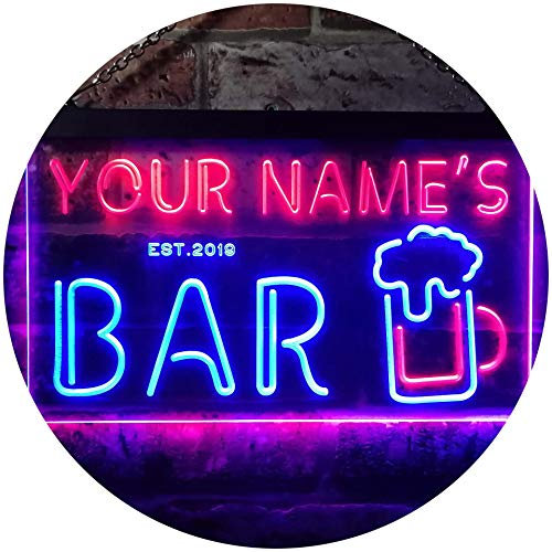 ADVPRO Personalized Your Name Est Year Theme Bar Pub Club Den Cabin Beer Dual Color LED Barlicht Neonlicht Lichtwerbung Neon Sign Blau & Rot 300 x 210mm st6s32-pv1-tm-br