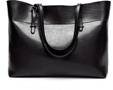Coolives Damen Shopper Taschen Tote Handtaschen Horizontal Schultertasche Schwarz EINWEG