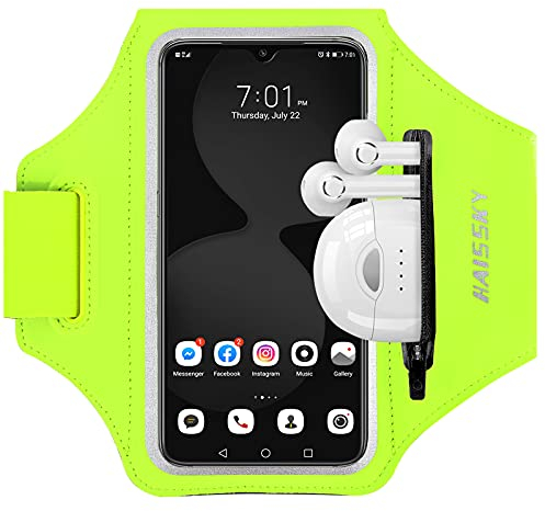 HAISSKY Fascia da Braccio con Borsa Auricolare, Fascia Sportiva Running Porta Cellulare Braccio Portacellulare Armband per MP3/iPhone 16 Pro Max/15 Pro/14 Pro/13 Galaxy S25 Ultra/S24/S23 Fino a 6,9