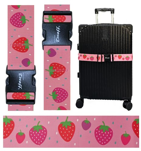 Teeoff Luggage Straps with Elastic Tip Suitcase Belts Travel Bag Accessories Adjustable (Strawberry)