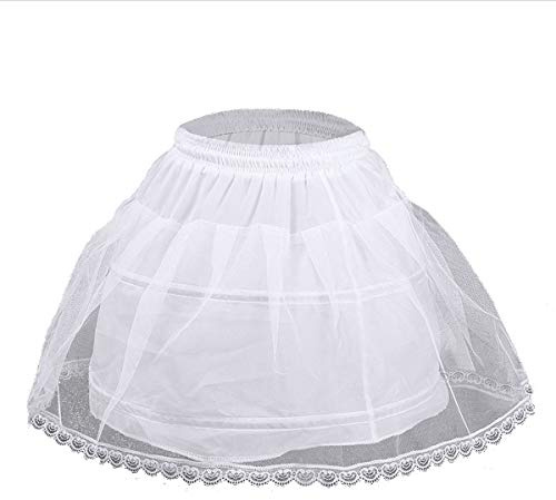 Nanchor Flower Girl Crinoline Petticoat Kids with 2 Hoops Full Slip Underskirt Lace Edge (2-6Y)