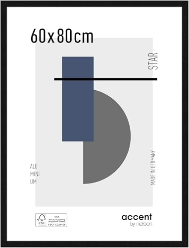 accent by nielsen Aluminium Bilderrahmen Star, 60 x 80 cm, Schwarz | Aluminium Posterrahmen im Hoch- & Querformat zum Aufhängen Schwarz gebürstet Echtglas
