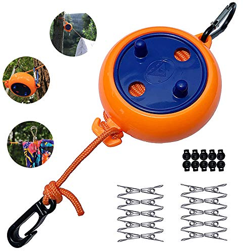 Wäscheleine Ausziehbar, Wäscheleine Camping Tragbare 10m Reise Urlaub Outdoor wäscheschnur Wäscheständer für Badezimmer, Waschküche, Garten oder Reise (Orange)
