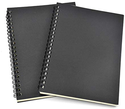 Chstarina 2pcs A5 Skizzenbuch Spiralbindung Schwarzes Skizzenheft Kraft Cover Spirale Notizblock Leeres Skizzenblock Papier Zeichnung Künstler Pad für Malen Graffiti und Memos 12 * 18cm