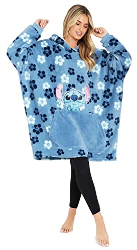 Disney Stitch Kapuzenpullover Damen Oversize Hoodie Decke mit Ärmeln Sherpa Weiche Warme und Komfortable Geschenke für Frauen Teenager (Blau Flowers Stitch)