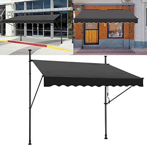 XMTECH Klemmmarkise Gelenkarmmarkise Balkonmarkise ohne Bohren, UV-Schutz Klemmmarkise mit Handkurbel, Höhenverstellbar Markise für Garten Terrasse - 250 x 120 cm, Anthrazit