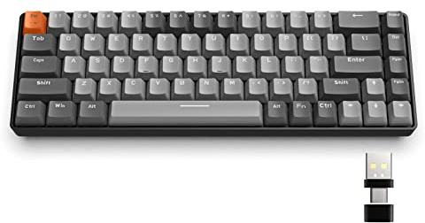 YINDIAO K68 60% Clavier de Jeu Mécanique sans Fil,Bluetooth 5.0/2.4Ghz Mini Clavier Compact 68 Touches avec Récepteur Double Mode,échangeable à Chaud,Interrupteur Rouge,pour PC,Mac,PS4 (Gris Clair)