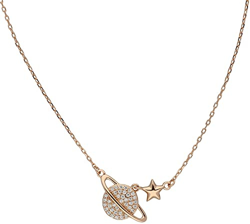 Treuheld® Rosegoldene 925 Sterling Silber Halskette mit Planet und Stern