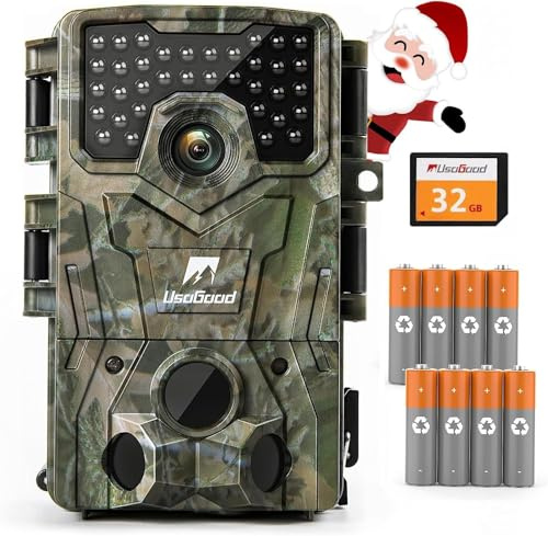 usogood Wildlife Camera 4K 48MP Trail Camera with Night Vison Motion Activated with 8 Batteries and 32GB Memory Card, 120°Detection Angle 850nm IR LEDs IP66 Waterproof for Outdoor Garden