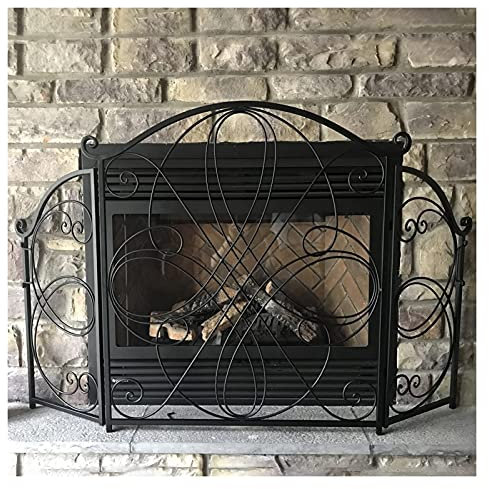 CAZARU Écran de cheminée avec poignées, écrans de Foyer à gaz Pliables Noirs/grilles de poêles clôture Ignifuge, Pare-étincelles Vintage pour protéger bébé Animal de Compagnie