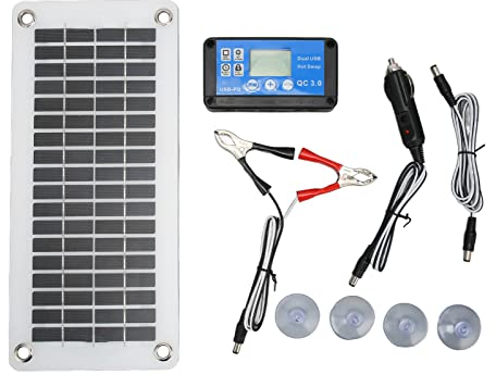 12V 30W Solarpanel Kit, Tragbares Solarpanel, Tragbares Solarmodul mit Controller, Festem Saugnapf, für Wohnmobil, Auto, Schiff, Camping, für Wohnmobile