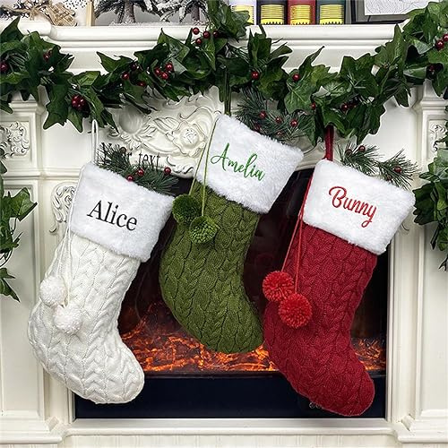 yky Personalisierte Weihnachtsstrümpfe, Weihnachtsstrumpf, Familien-Weihnachtsbaumdekoration, Weihnachtsstrumpf, Geschenk (weiß, personalisierter Name)