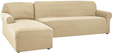 OKJK Sofabezug l Form,Jacquard sofabezug Stretch für Wohnzimmer sofaschoner,kombinierter Ecksofabezug,staubdicht,maschinenwaschbar,für die meisten Sofas geeignet (beige,Part A-A 145-185cm)
