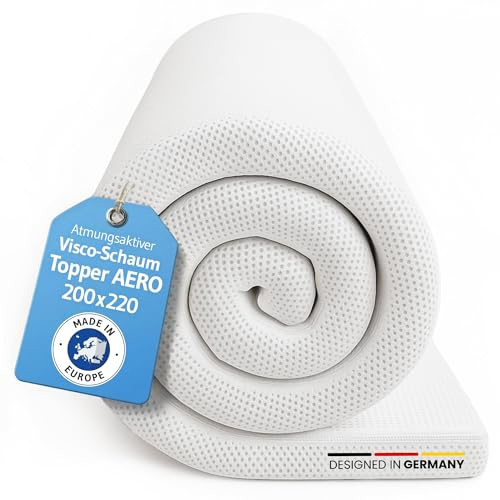 Topper 200x220 AERO, Ergonomischer Memory Foam Matratzentopper, 5 cm Höhe | Oekotex zertifiziert, Matratzentopper 200 x 220 cm, Atmungsaktiver Mesh-Bezug, Hochwertige Matratzen-Auflage, Made in Europe