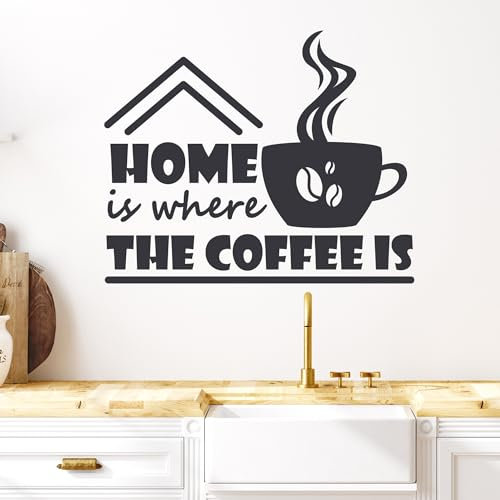 GRAZDesign Sprüche Wandtattoo Kaffee Coffee Home is where the Coffee is Wandaufkleber Küche Esszimmer Cafe Deko selbstklebend - 70x57cm / grau