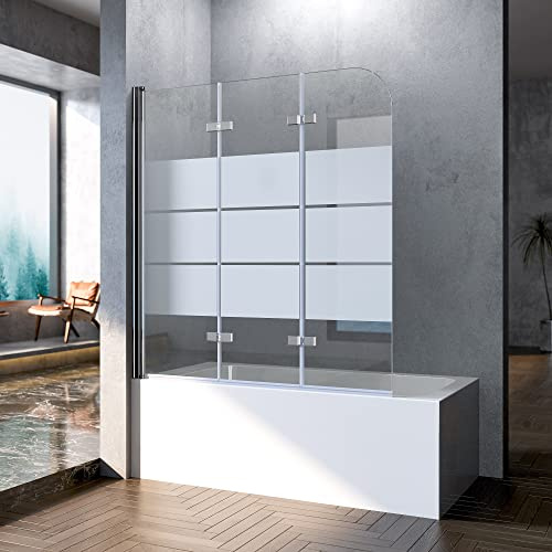 Gestreift Duschwand für Badewanne Faltbar, Duschwand für Badewanne 140x140cm 3-teilig faltbar Duschtrennwand für Badewanne Duschabtrennung Badewanne Badewannenaufsatz 6mm ESG Sicherheitsglas