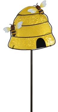 Decoris Gartenstecker Bienenstock Metall 86cm - Indoor & Outdoor Blumenstecker für Garten Balkon - Pflanzenstecker Deko Blume als Gartendeko Außendeko Gartenschmuck - Gelb