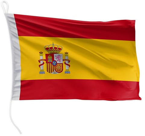 FLAGLY bandera de barco España 45 x 30 cm formato apaisado - 115g/m² peso tela - impresa, robusta con cuerda y lazo, accesorios de barco barco a motor