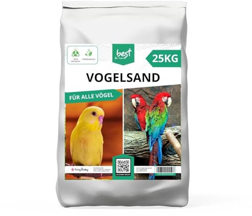 Best For Home Sable d'oiseaux 25 kg | Sable de Quartz pour Cage à Oiseaux 0,8 à 1,4 mm | Sable de Cage pour Perroquet, Perruche, Canari et Autres Oiseaux | Substrat Idéal pour Cages et Volières