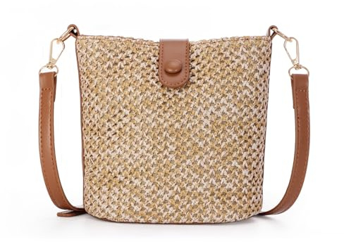 Fecialy Straw Crossbody Bag for Women Handmade Rattan Shoulder Bags Beach Summer Handwoven Straw Clutch Purse