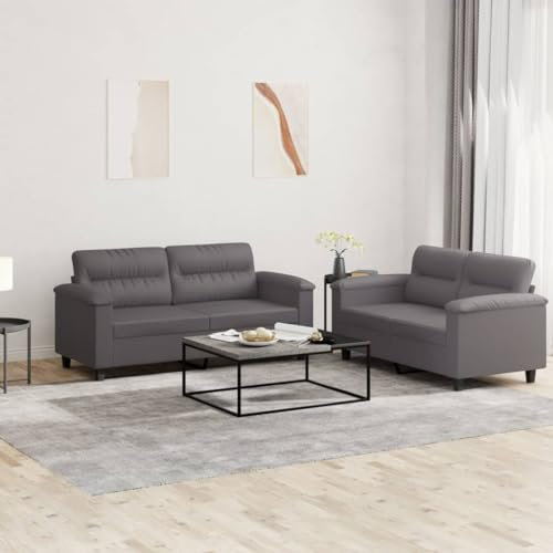Gecheer 2-TLG.Sofagarnitur Couch Sofa Set Polstergarnitur Loungesofa Polstersofa Sofa Couchgarnitur Sitzmöbel Wohnzimmersofa Sessel Couch Designsofa Gartensofa mit Kissen Grau Kunstleder-154
