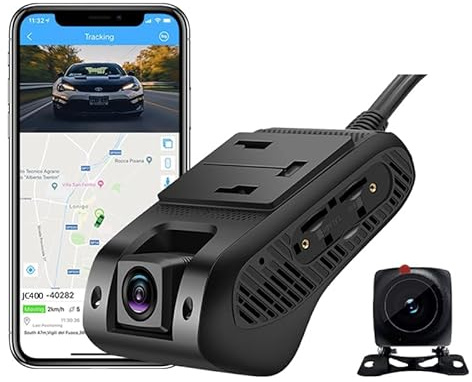 Dash Cam JC400 4G, Frontale Telecamera 1080P + Collegabile Impermeabile CE01 Telecamera, Monitoraggio GPS in Tempo Reale Integrato da Remoto, Registrazione in Loop, Versione Notturna