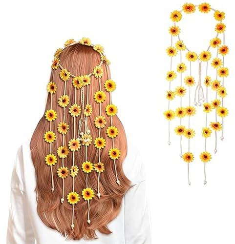 Eruceky Diadema de Flores Hippie, Corona Floral de Girasoles,Diadema de Girasol para Fiesta, Estilo Bohemio, Adecuado para La Playa, Fiesta, DecoracióN De La Boda
