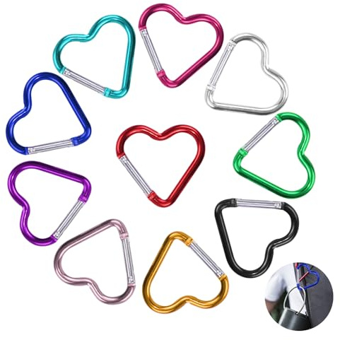 10 Pezzi Moschettoni a Forma di Cuore Set, Moschettone Portachiavi Colorato, Piccolo Moschettone in Lega di Alluminio per Campeggio, Viaggi, Passeggiate e Pesca