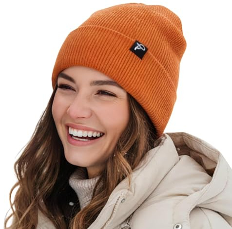 TOP-EX Winter Waterproof Beanie Hat for Men Women Warm Fleece Lined Cold Weather Hats for Golf Walking Running Fishing Hunting S/M Orange