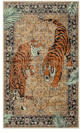 Moynesa Tiger Washable Rugs, 3x5 Entry Area Rugs, Non Slip Vintage Soft Living Room Carpet, Boho Low Pile Stain Resistant Indoor Throw Mat for Kitchen Bedroom Entrance, Camel