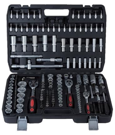 Ginour 202tlg Steckschlüsselsatz, Werkzeugkoffer mit 1/4, 3/8, 1/2 Umschaltknarre, Steckschlüssel, Bits, Sechskantschlüsseln, Verlängerungen & Adapter