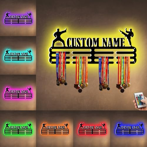 ASD Jewerly Personalisierte Name Metall Judo Medaille Aufhänger Halter Display Rack für Auszeichnungen Bänder mit LED-Licht, kundenspezifische Sport Medaille Aufhänger Display Award Rack