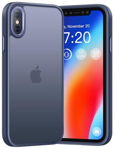 PuyaTeya Upgrade für iPhone X/XS Hülle, [Militärschutz] Stoßfest Schutzhülle Samtige Touch Matt Anti-Kratzen Anti-Glatte Anti Fingerabdruck Handyhülle für iPhone X/XS(Navy Blau)