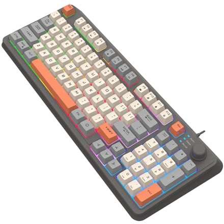 Clavier 94 touches pour jeux, clavier mécanique rétroéclairé, clavier mécanique, clavier tricolore, clavier PC filaire, clavier avec rétroéclairage, clavier mécanique, clavier compact, 38,1 x 15,2 x