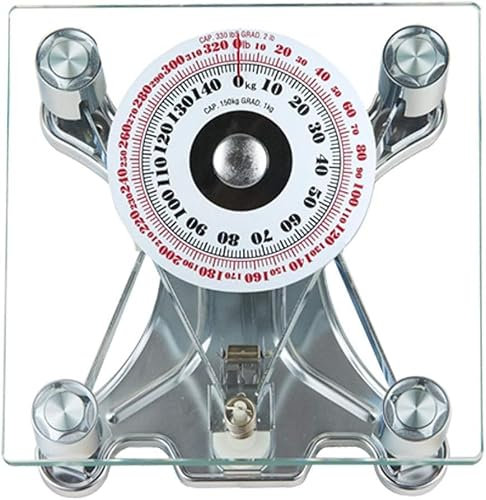 QXIWAOE Arztwaage mit Höhenstange, mechanische Analogwaage für Badezimmer, gesunde Personenwaage, doppelt gehärtetes Glas, großes Präzisionsmesszifferblatt, Keine Batterie, Umweltschutz (quadratisch)