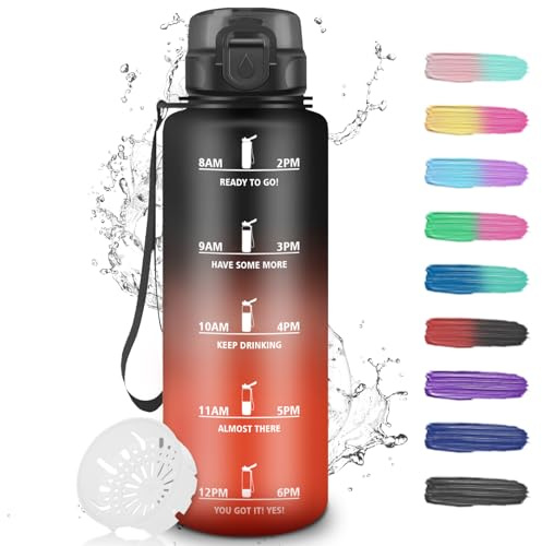 Grsta Gourde - 1,5l - Gourde Sport Anti-Fuite, Facile à Nettoyer, Bouteille Plastique avec Slogan de Motivation, Bouteille d'eau, Bouteille d'eau pour Running, Camping, Gimnasia, Extérieur